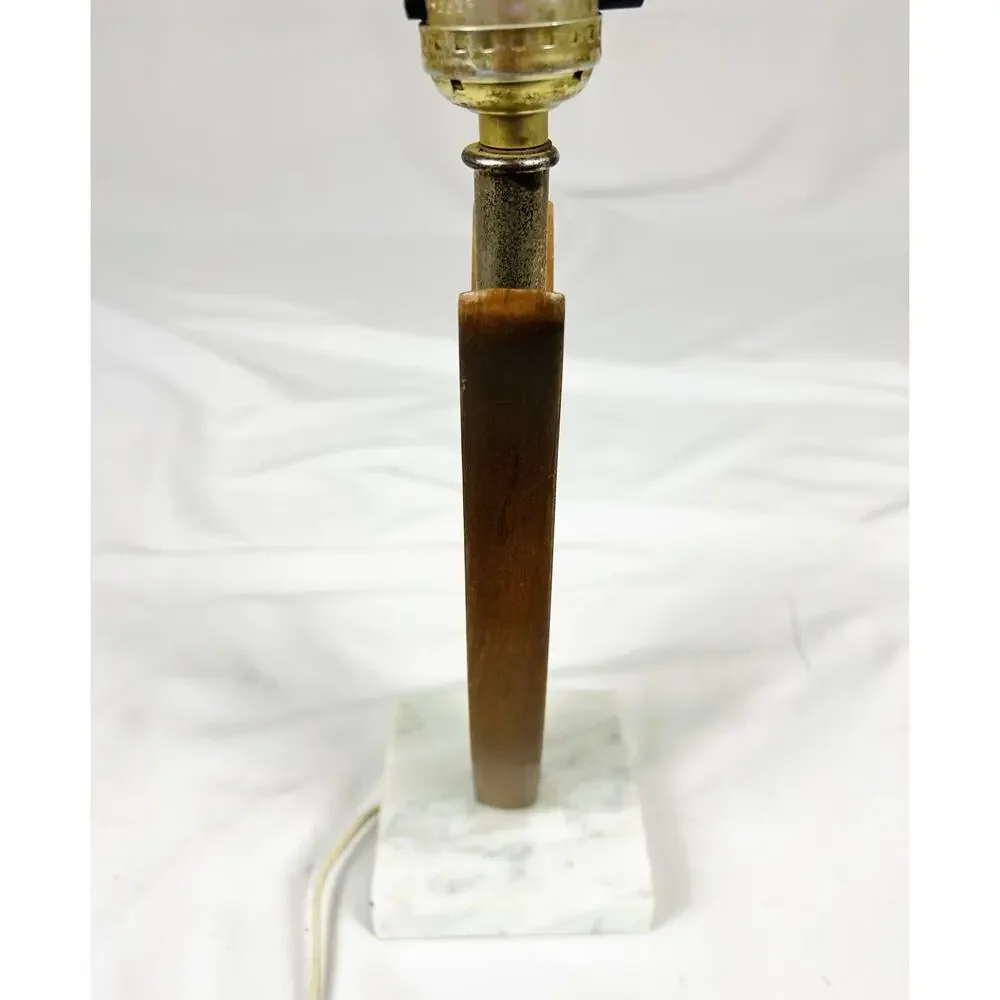 Vintage MCM Teak Tulip Marble Base Desk Lamp Table 11.75”